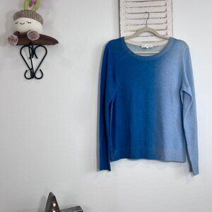 WHITE + WARREN 100% CASHMERE BLUE OMBRE SWEATER